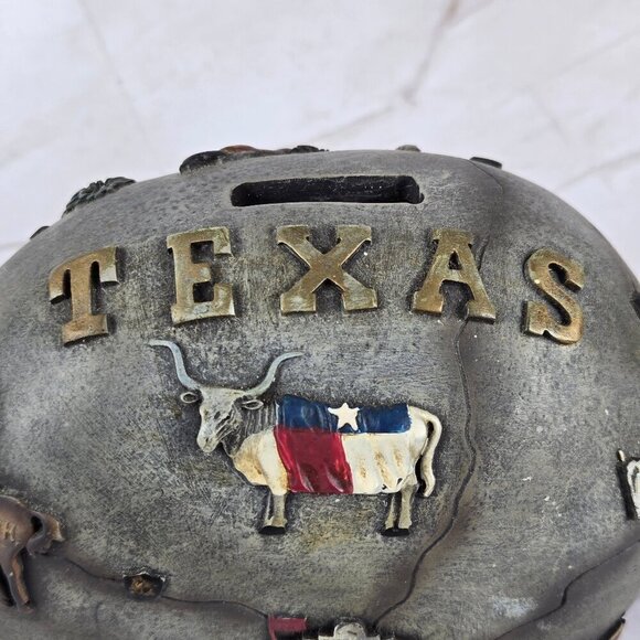 Resin 3D Armadillo Piggy Bank Texas Themed Longhorn Oil Derrick Rose Map Skyline - Picture 3 of 14